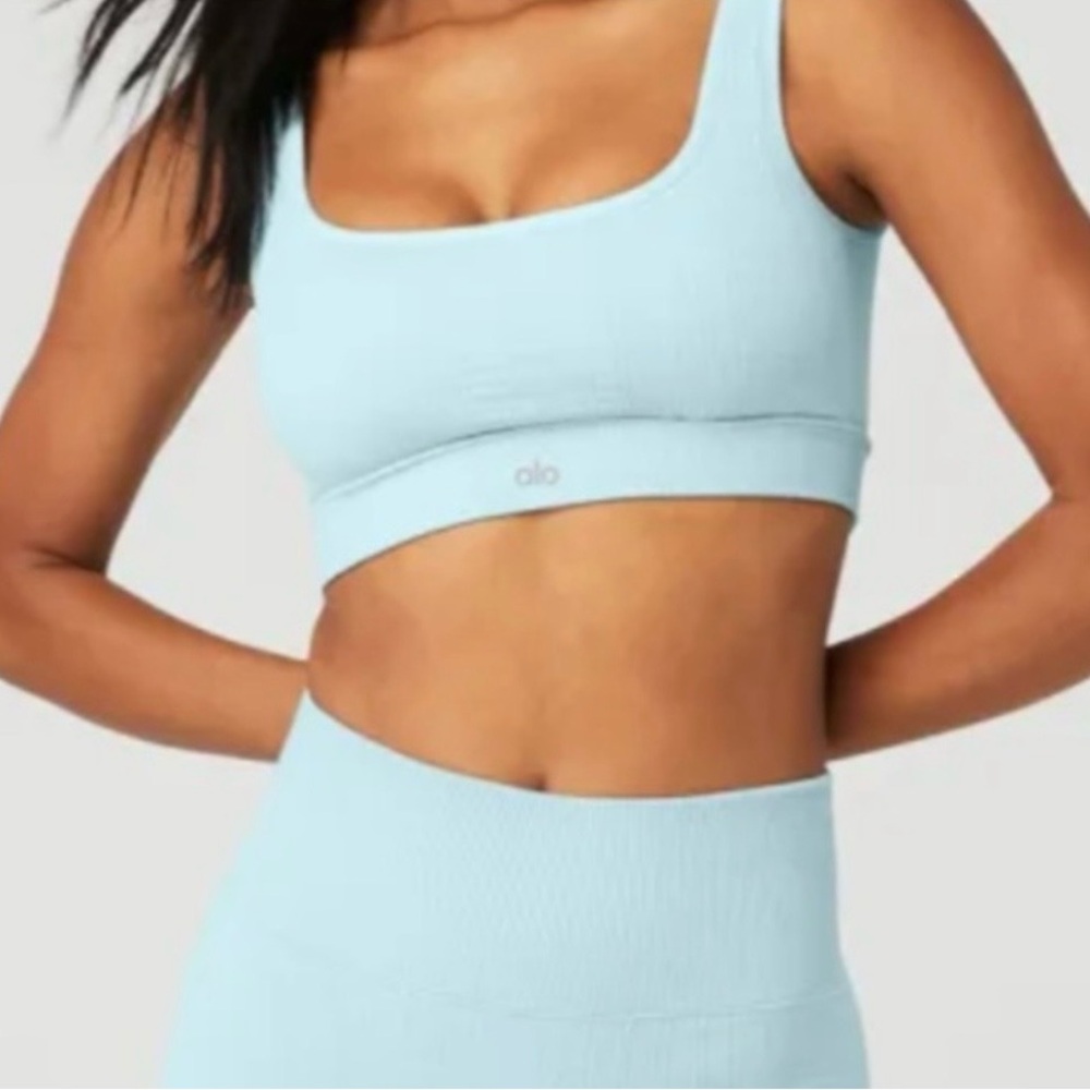 Alo Yoga Seamless Cable Knit Bra – Size S/M Chalk Blue - Picture 1 of 8